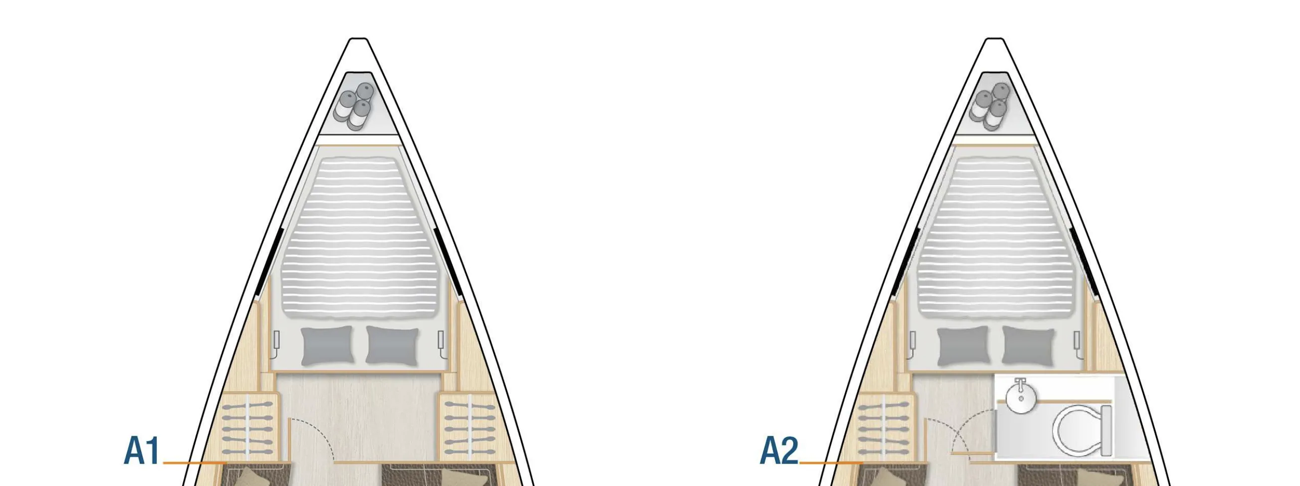 Hanse 388 interior, master cabin layout.