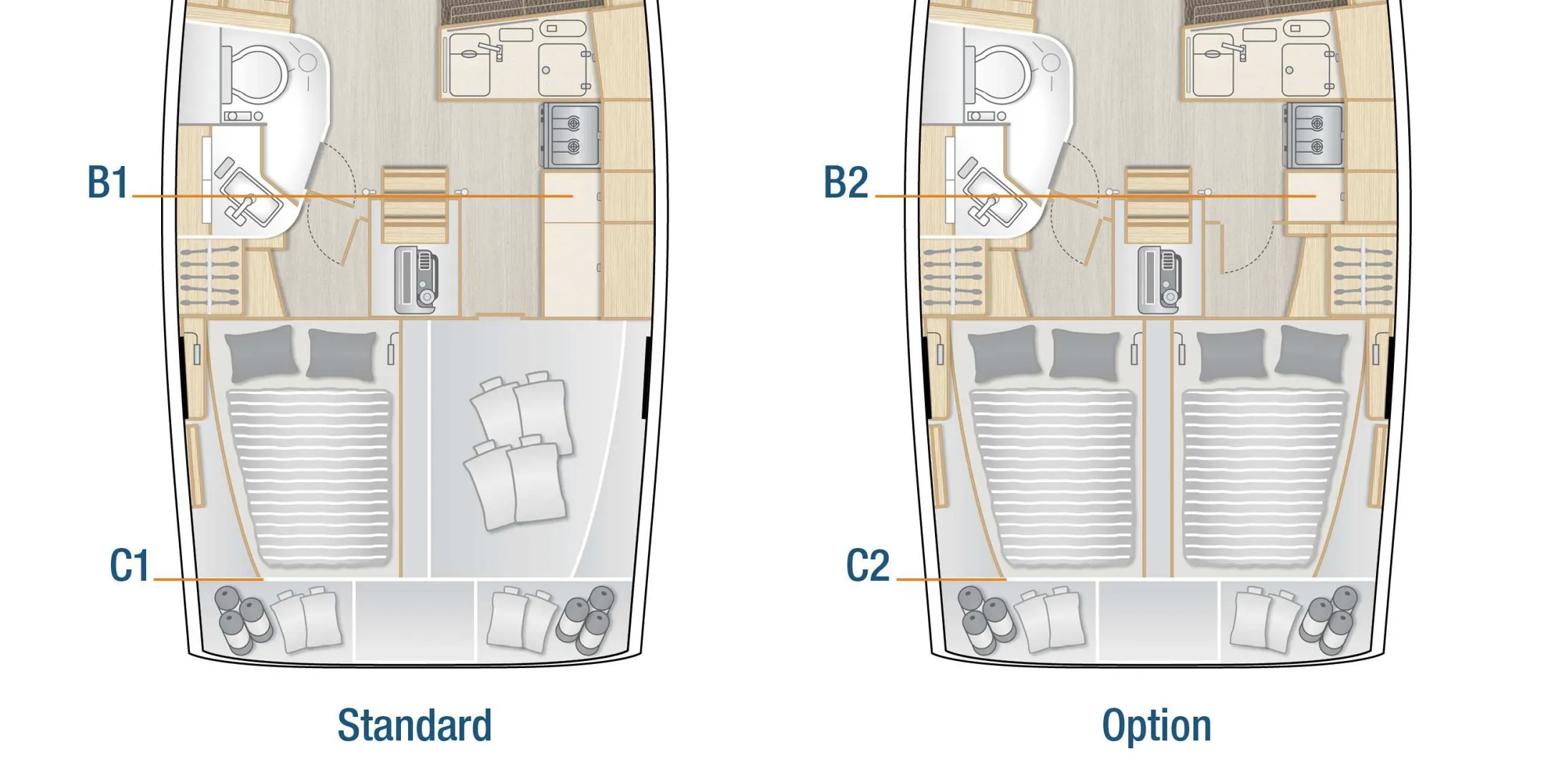 Hanse 388 interior layout, aft section.