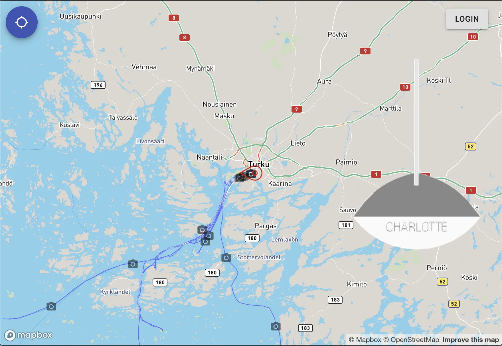 Sailing logbook showing our Hanse 388 s/y Charlotte in Turku.
