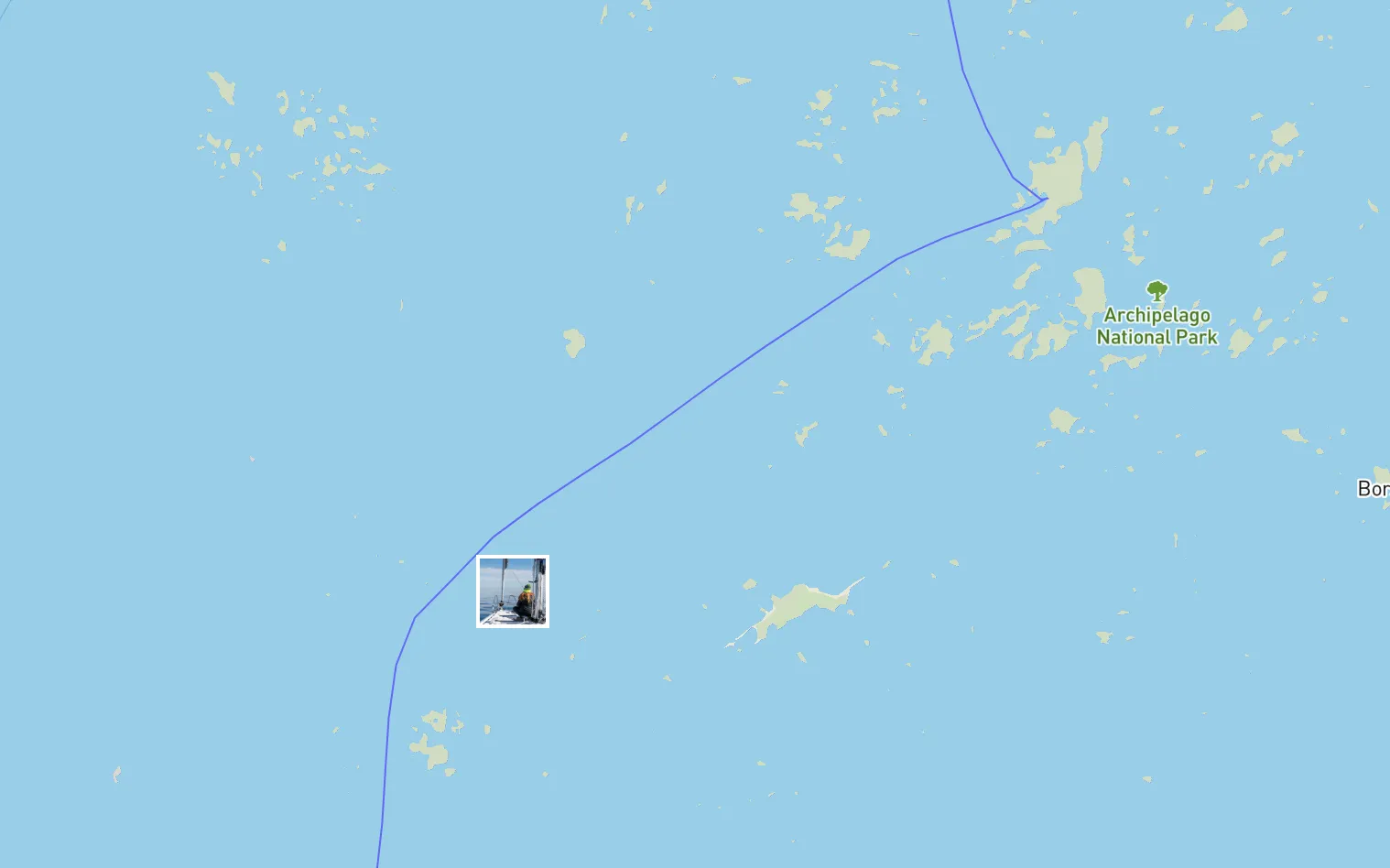 Sailing logbook showing our Hanse 388 s/y Charlotte's maiden trip route through Nötö.