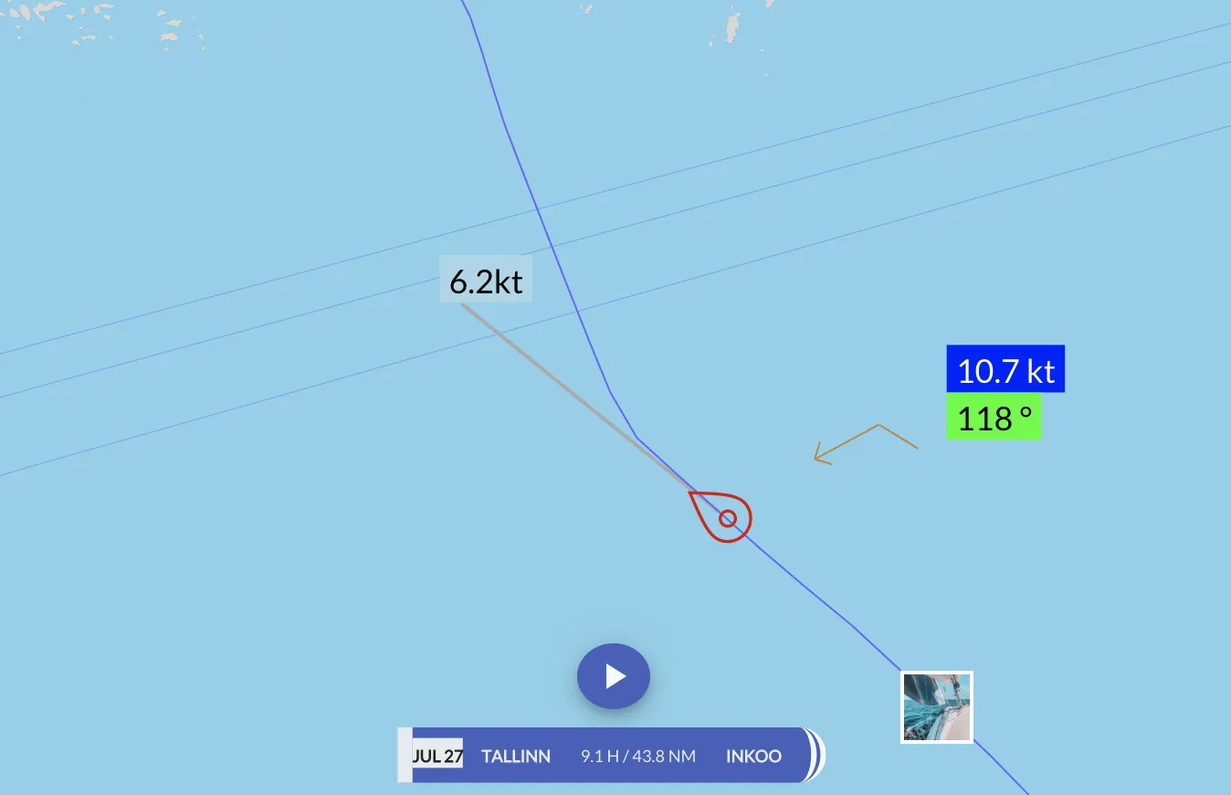 Sailing logbook showing our Hanse 388 s/y Charlotte on the way from Tallinn to Finland.