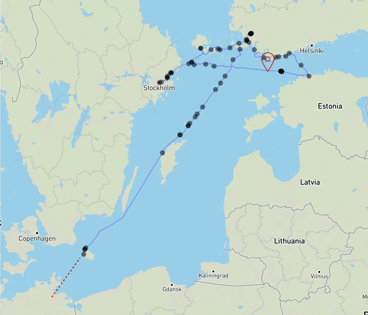 Chart showing our first season of sailing with s/y Charlotte.