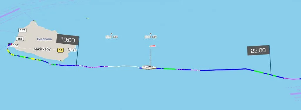 Sailing to from Bornholm to Hel, 10 am to 10 pm track