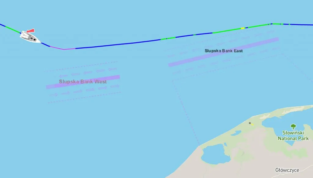 Changing course while sailing to Hel on the north side of the Polish coast.