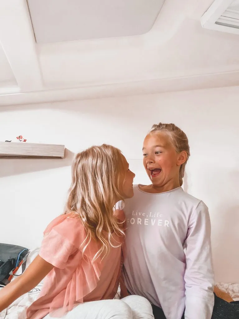 Little L and M in our Hanse 388 s/y Charlotte master cabin